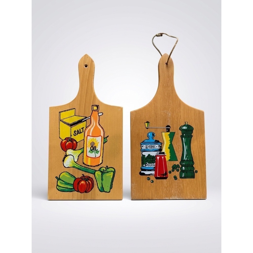 Vintage Retro 70s Wooden Cutting Boards Set of 2 Yugoslavia Kitsch Cottagecore